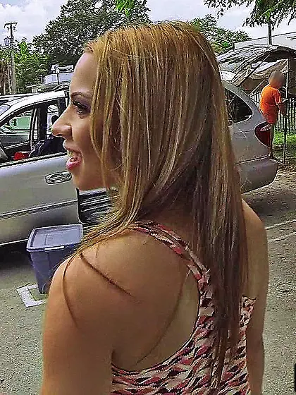 Latin girl in striped bikini panty Dylan Daniels is performing r