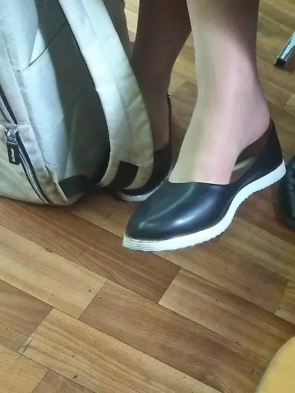 College candid ballet flats dangle feet