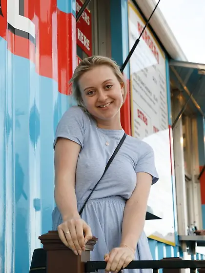 Young blonde nerd teases