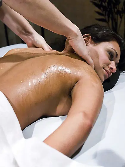 Busty brunette lady enjoys