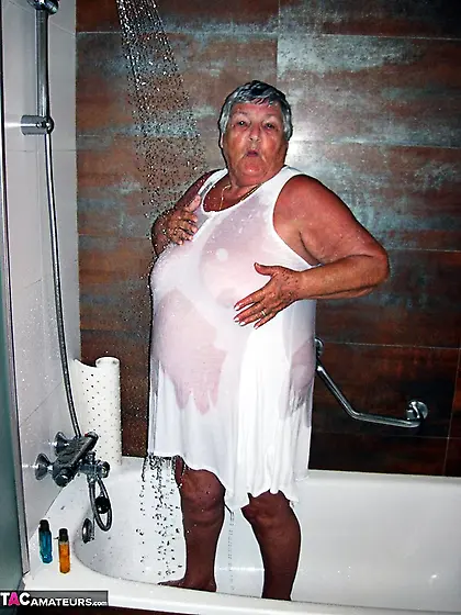 Alluring blonde granny white