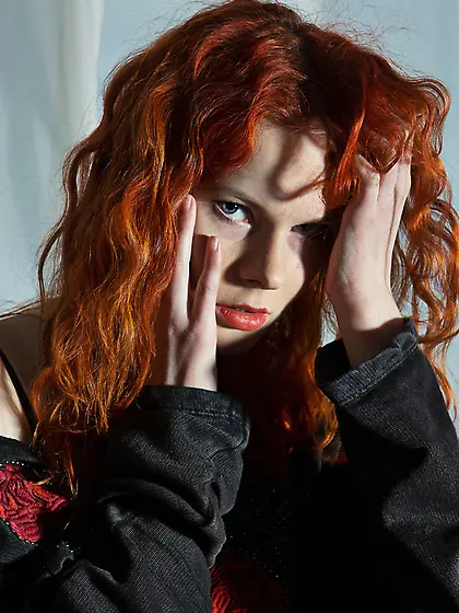 Redhead black sweater lingerie