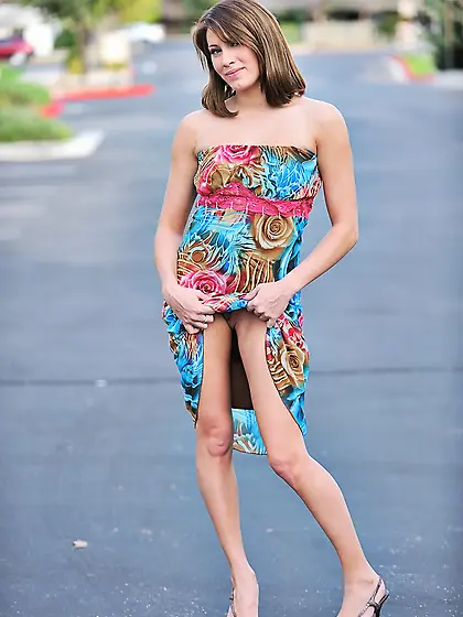 Olivia Alize goes for a walk and gets her clean shaved slit dild