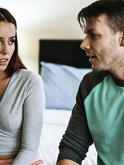 Petite long-haired teen enjoys