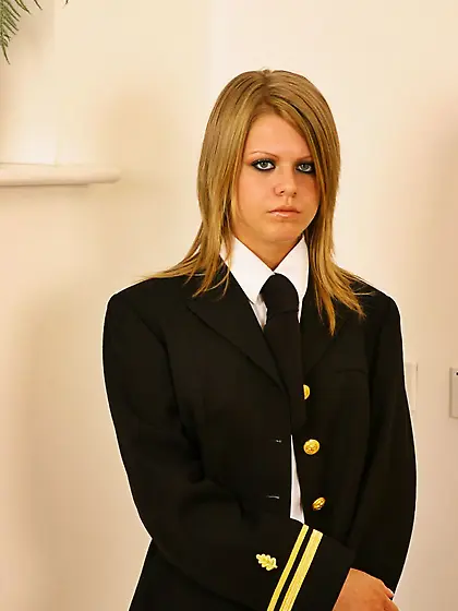 Fair chick Sammy Jo strips off her navy uniform and admirably po