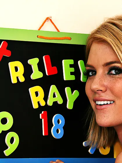 Eager teen blonde Riley Ray strips naked and gets throated from