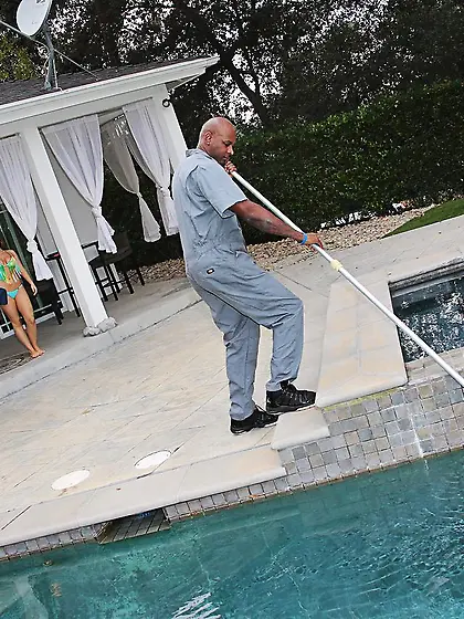 Sensual figure of female haunts black pool boy and he dares to f