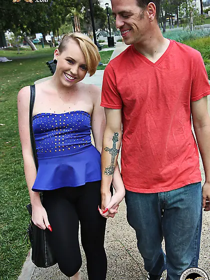 Blonde hussy makes her man a cuckold by taking two black cocks o