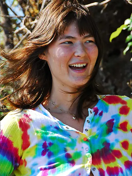 Asian hippie chick beach