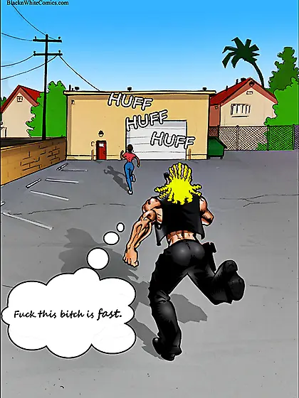 Busty black chick cuffs