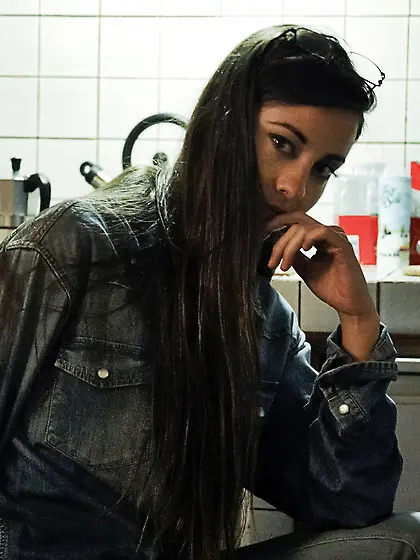 White panties brunette showing her bushy slit on a glass table V