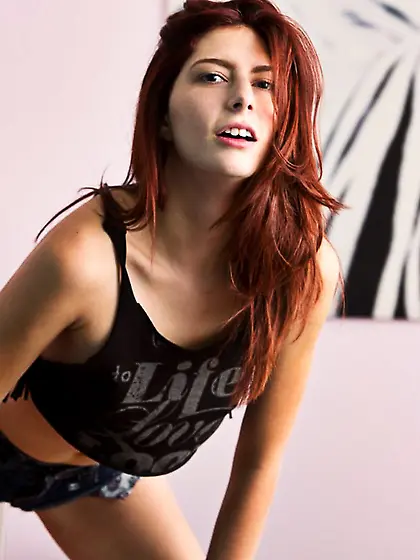 Horny redhead in stockings and jeans shorts Ashlyn Molloy dildos