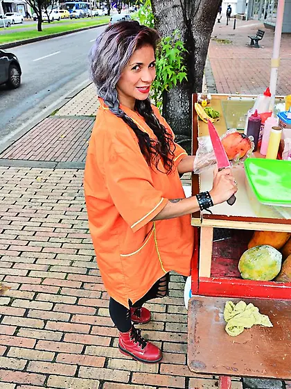 Fruit seller Laura Montenegro teases hard with banana
