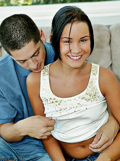 Sassy Tanner Mayes is laughing happily when the guy shoots sperm