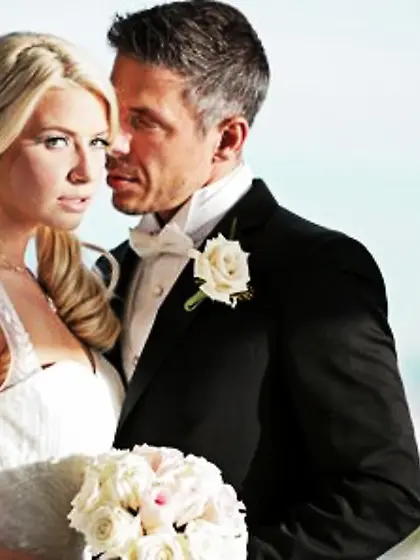 Excited husband and blonde wife have sex after the wedding cerem