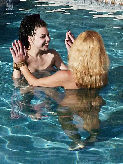 Hogtied skinny blonde mature