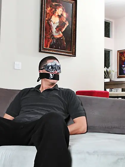 Lexi Bloom teases her tied up masked lover and lets him eat out