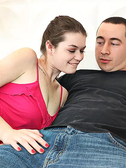 The curvy whore is double teaming the man with her stepdaughter