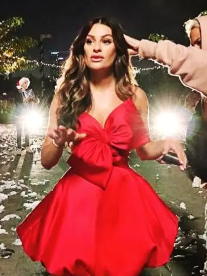Lea Michele - red Christmas dress