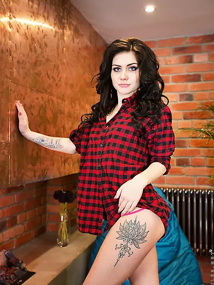 Shy hot brunette babe