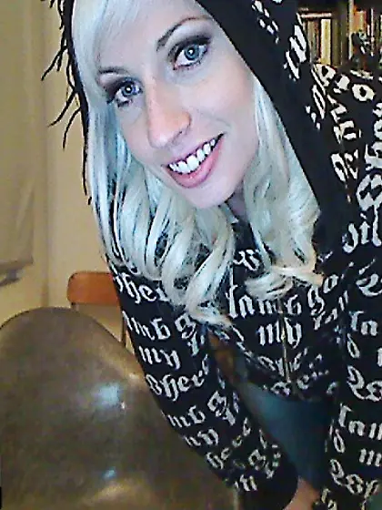 Foxy blonde chick Lynn Pops strips her blue lingerie and shows h