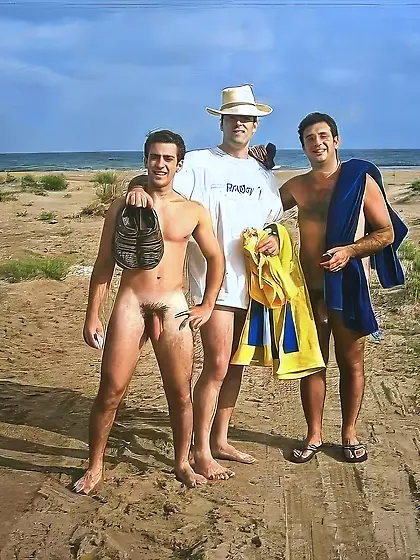 dad & son naked at the beach with uncle Mike