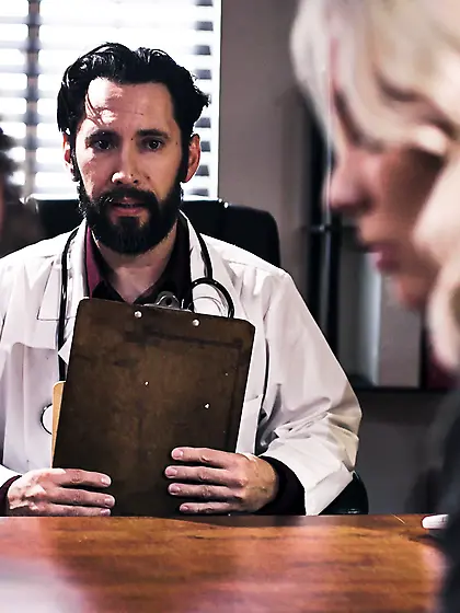 Tattooed busty blondie enjoys