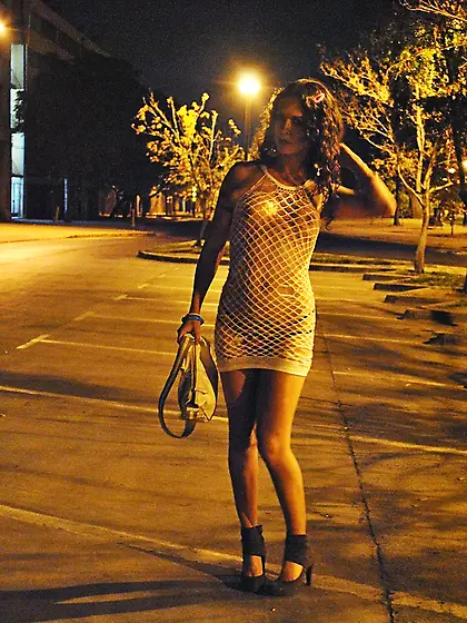 Brunette sexy walk public