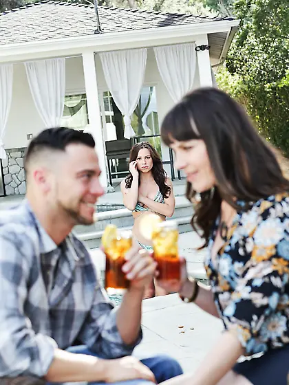 Lecherous woman flirts with stepdaughter's boyfriend right in fr