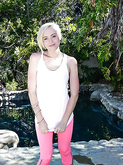 Girl rides him carefree after an outdoor teasing session