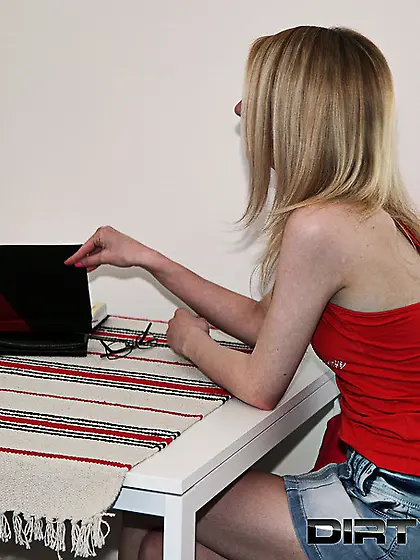 Tied dude watching blonde