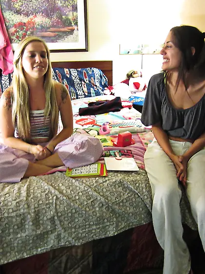 Busty blonde teen belly