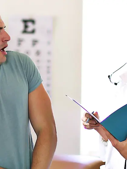 Glamorous doctor with fake boobs seduced her patient