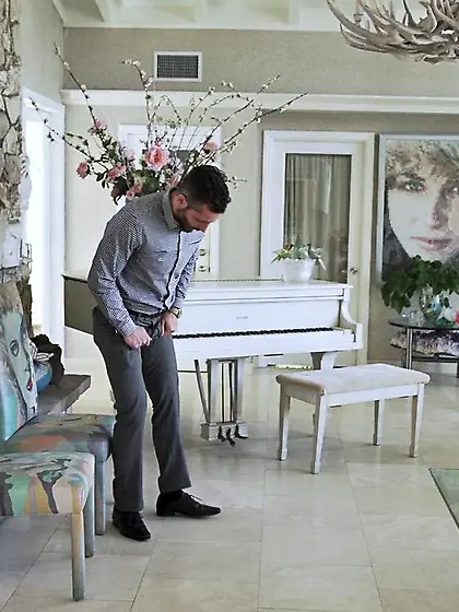 Tiny brunette fishnet stockings