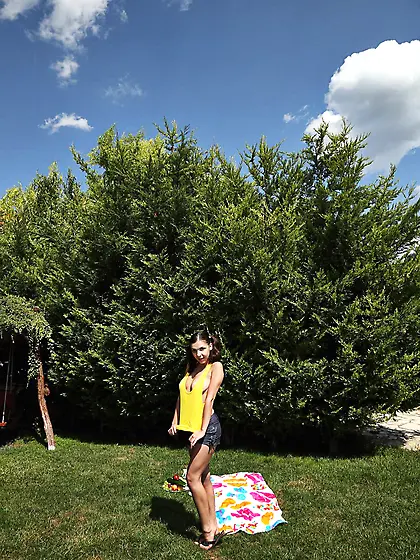 Sweet brunette Henessy Nubiles is all alone outside and she is g