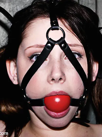 Cutest bondage slave ever wearing ballgag harness