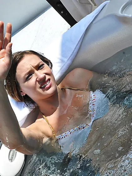 White bikini dark-haired hottie getting banged from behind on ca