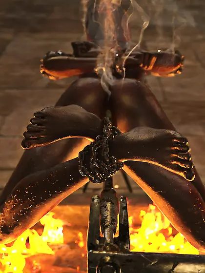 Black girl impaled,  spitroasting,  barbecue,  BBQ