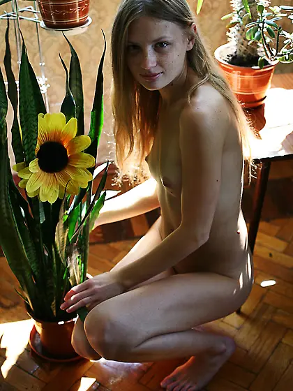 Skinny babe begins morning by showing her small tits and sweet t