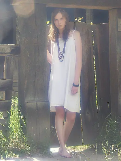 Katya B takes her sexy white dress off in the barn and shows us