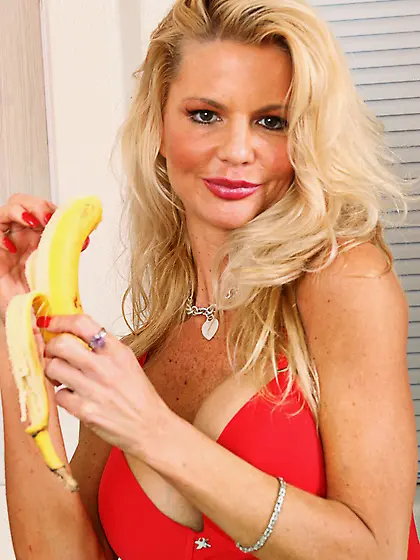 Skinny big racked milf Crystal White in red panties gets naked a