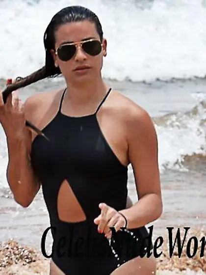 Lea Michele Wearing A Black Swimsuit In Hawaii
