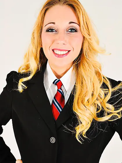 Wearing an uniform is what long haired blonde Lolita Haize loves