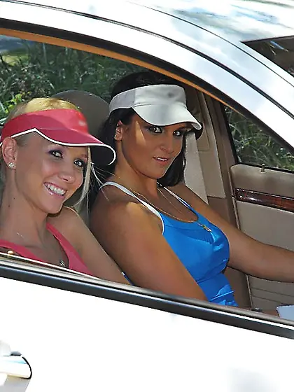 Horny teen dykes Molly Cavalli and Corina Jayden strip outdoors