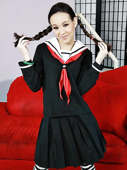 Pigtailed babe Amai Liu deeply sucks a big black cock and has se