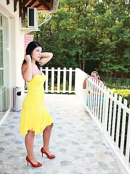 Hot brunette teen yellow