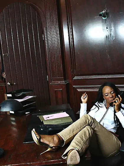 Black office slut Kapri Styles serves her bossed huge black cock