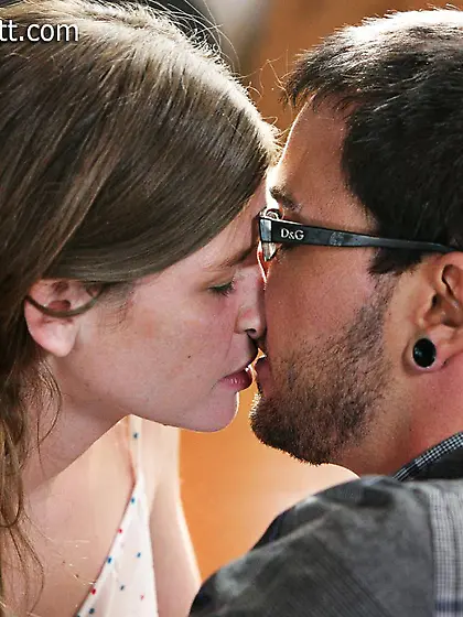 Young perky breasted sweetie Lara Brookes gives juicy oral sex a