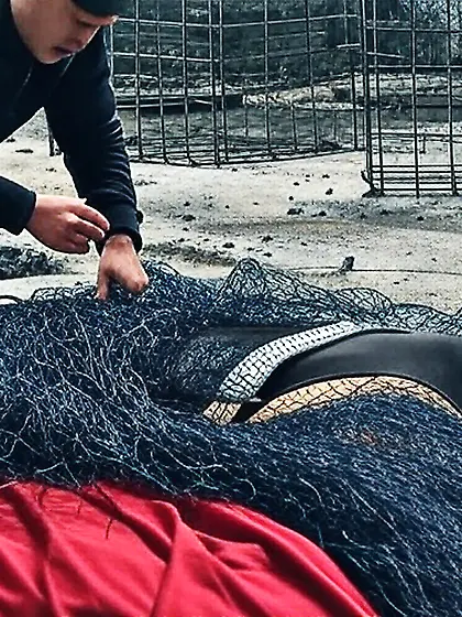 Black Superhero captured in netting.  KO and fondle