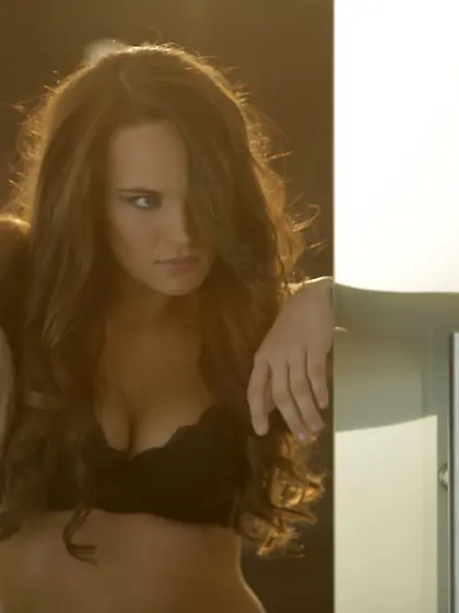 Black lingerie and black stockings brunette bombshell fucking he